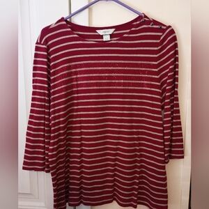 CJ Banks Red and Beige Striped Long Sleeve Top With Sprakle
